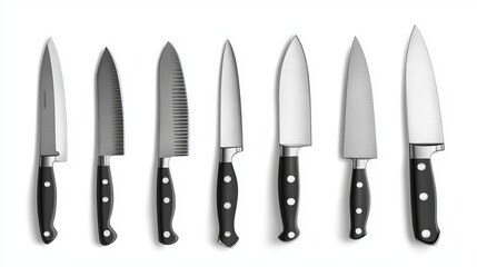 set of realistic kitchen knives isolated on white, Vector illustration,