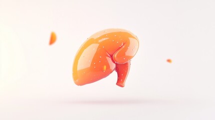 Poster - A stylized, floating representation of a human liver in a vibrant orange color.