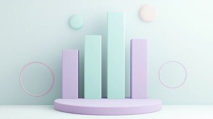 Fototapete - A minimalist display featuring pastel geometric shapes and bars, ideal for presentations.