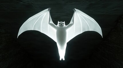 Poster - A glowing, ethereal bat suspended in a dark space, creating a mystical atmosphere.