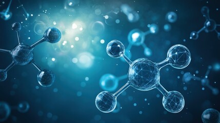 Aufkleber - Abstract representation of molecules in a scientific context with a blue background.