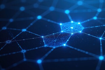Wall Mural - futuristic digital network connections and geometric patterns in a glowing blue matrix.