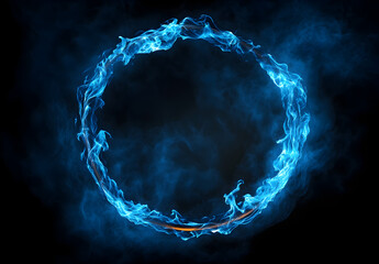 Wall Mural - A circular ring of blue fire with an aura around it, creating the appearance of floating in space.