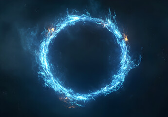 Wall Mural - A circular ring of blue fire with an aura around it, creating the appearance of floating in space.