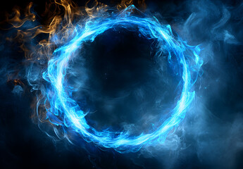 Wall Mural - A circular ring of blue fire with an aura around it, creating the appearance of floating in space.