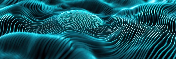 Leinwandbilder - Abstract representation of waves and a central object in a digital, fluid-like environment.