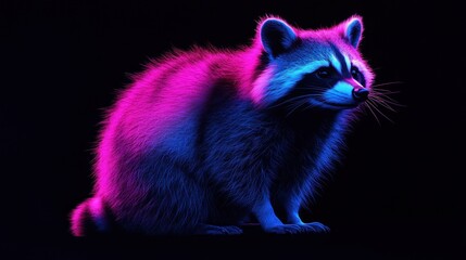 Aufkleber - A stylized raccoon illuminated with vibrant purple and blue colors against a dark background.