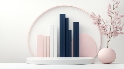 Poster - A minimalist display featuring books and a floral arrangement in a modern setting.