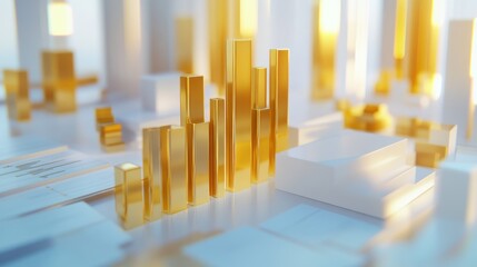 Poster - A 3D representation of golden bars and structures, symbolizing growth and finance.