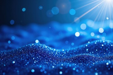 Wall Mural - sparkling blue glittering waves under sunlight with bokeh effect in tranquil abstract setting.