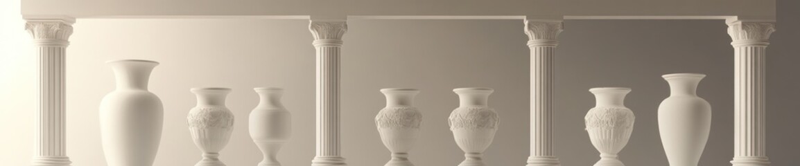Aufkleber - A collection of elegant white vases arranged on a shelf, showcasing minimalist design.