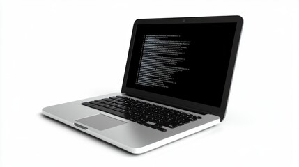 A sleek laptop showcases coding in a modern digital workspace. The screen displays lines of code in a minimalist style. Embrace the tech revolution. Generative AI