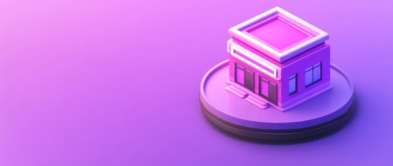 Leinwandbilder - A stylized, purple shop icon on a circular base against a gradient background.