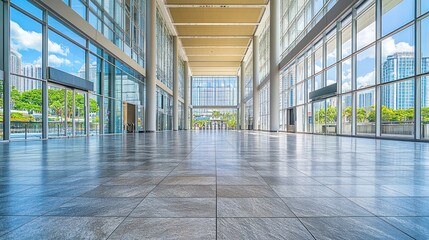 Leinwandbilder - Spacious modern interior with large windows and polished tile flooring.