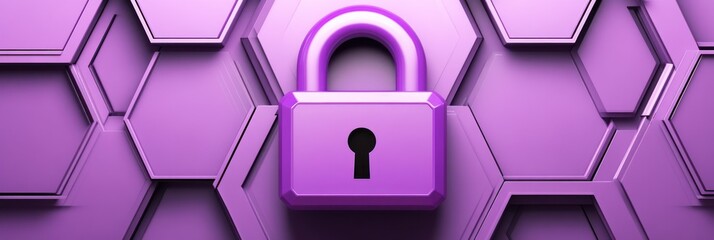 Poster - A purple padlock on a hexagonal background, symbolizing security and protection.