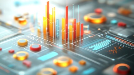 Aufkleber - A futuristic data visualization interface with graphs and controls for analysis.
