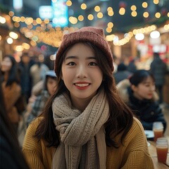 Wall Mural - a Korean women, party in Christmas scene crowded with people.