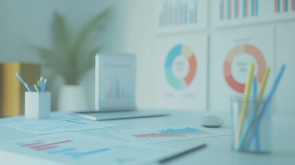 Aufkleber - A modern workspace featuring charts, graphs, and a laptop, emphasizing data analysis.