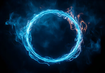 Wall Mural - A circular ring of blue fire with an aura around it, creating the appearance of floating in space.