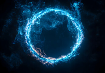 Wall Mural - A circular ring of blue fire with an aura around it, creating the appearance of floating in space.