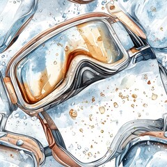 Wall Mural - Watercolor style seamless pattern of ski goggles, isolated on a white background, providing a soft and artistic feel.