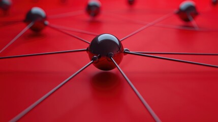 Aufkleber - A close-up view of interconnected spheres and lines on a red background, suggesting a network.
