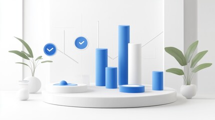 Poster - 3D graph representation with blue and white elements in a minimalistic setting.