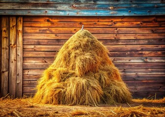 Wall Mural - Haystack Surrounded by Natural Elements on a Rustic Wooden Background with Ample Copy Space for Text or Design, Perfect for Harvest Themes and Countryside Aesthetics