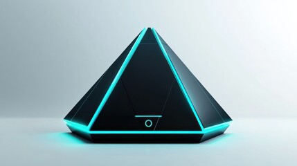 Aufkleber - A sleek, futuristic black pyramid with glowing blue accents, suggesting advanced technology.
