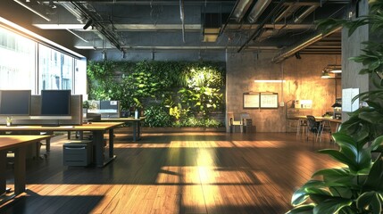 Aufkleber - Modern office space with greenery and natural light.