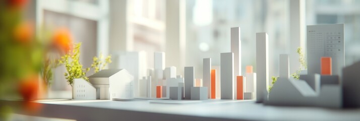 Leinwandbilder - A model cityscape featuring buildings and greenery, showcasing urban design concepts.