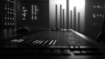 Poster - A close-up of a digital interface displaying data and graphs in a futuristic setting.