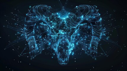 Digital Ram Skull: A Cosmic Tapestry of Light and Structure
