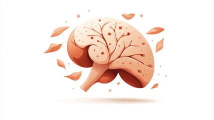 Fototapete - A stylized brain illustration with organic shapes and flowing lines.