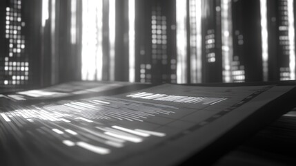 Aufkleber - A monochromatic abstract scene featuring illuminated lines and patterns on a surface.