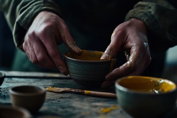 Aufkleber - A person shaping pottery with hands, showcasing craftsmanship and creativity.