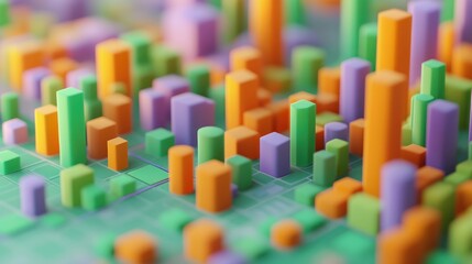 Fototapete - A colorful 3D graph showcasing data visualization with varying heights and colors.