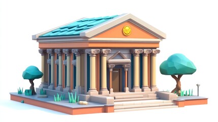 Leinwandbilder - A stylized ancient building with columns, a pediment, and trees, resembling a temple or museum.