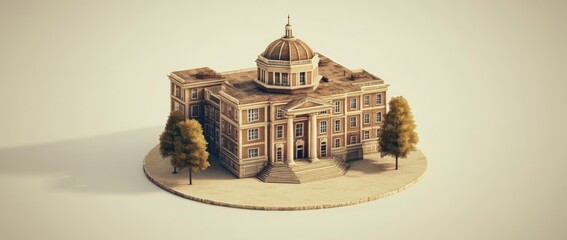 Leinwandbilder - A detailed architectural model of a building with a dome, surrounded by trees.