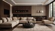 © AI Art Gallery - Modern Living Room with Beige Sofa and Ambient Lighting V8