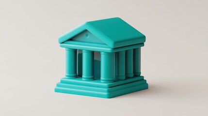 Leinwandbilder - A stylized teal building resembling a classical structure with columns.