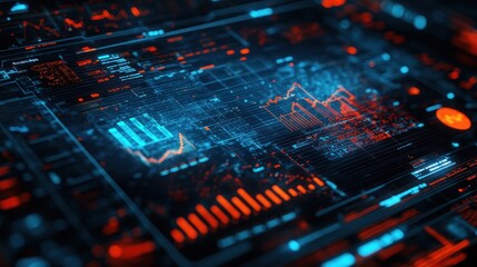 Fototapete - A digital interface displaying data visualizations and analytics in vibrant colors.