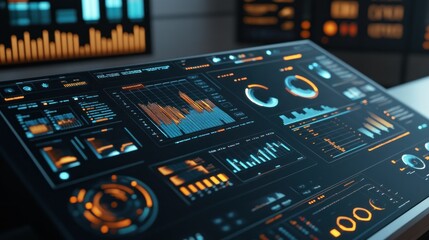 Aufkleber - A futuristic dashboard displaying data visualizations and analytics.