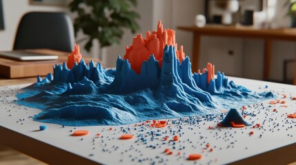 Aufkleber - A colorful 3D landscape model showcasing abstract terrain in blue and orange hues.