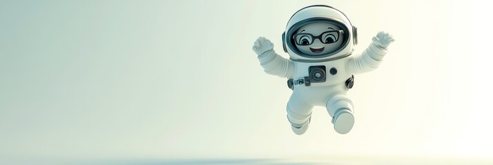 Poster - A cheerful cartoon astronaut character floating in space, embodying adventure and exploration.