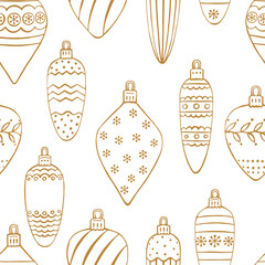 Wall Mural - Seamless pattern with Christmas baubles. Hand drawn vector illustration.