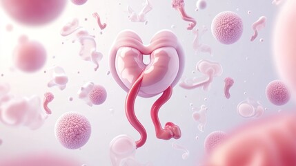 Fototapete - Abstract representation of biological forms resembling reproductive cells in a surreal environment.