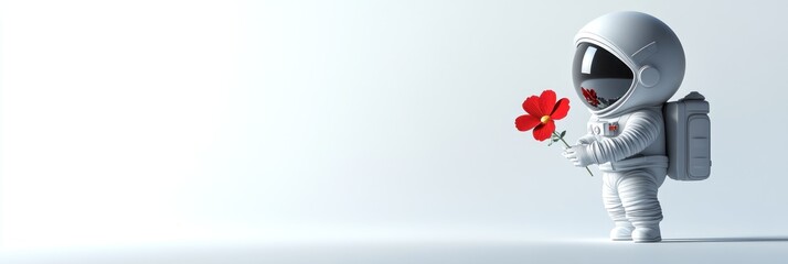 Aufkleber - An astronaut holding a flower against a minimalist background.