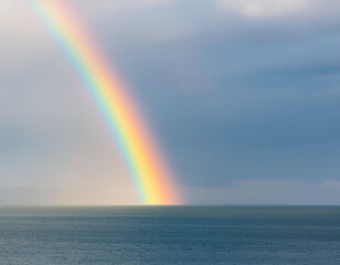 Wall Mural - Natural rainbow against a pale gray sky abstract minimalist art