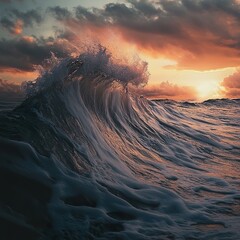 Canvas Print - Majestic Ocean Wave at Sunset: A breathtaking coastal landscape photography